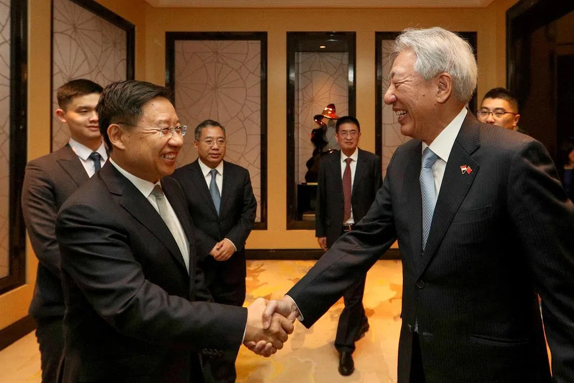 Senior Minister Teo Chee Hean meeting with Sichuan Party Secretary Wang Xiaohui in Chengdu on March 18, 2024.