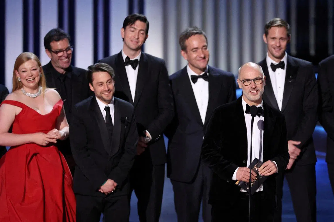 Jesse Armstrong accepts the award for Outstanding Drama Series award for Succession at the 75th Primetime Emmy Awards in Los Angeles on Jan 15, 2024. 