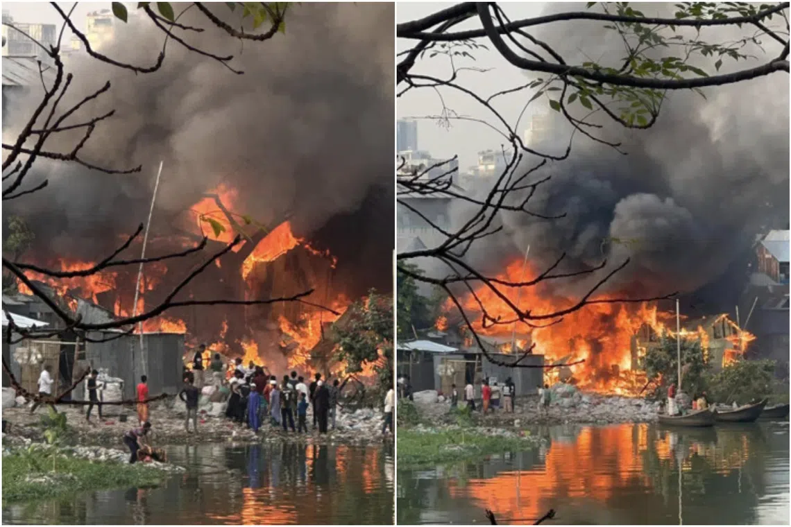 The blaze started shortly after sunset in the heart of the capital, in Korail — one of Bangladesh’s largest and most crowded slums.