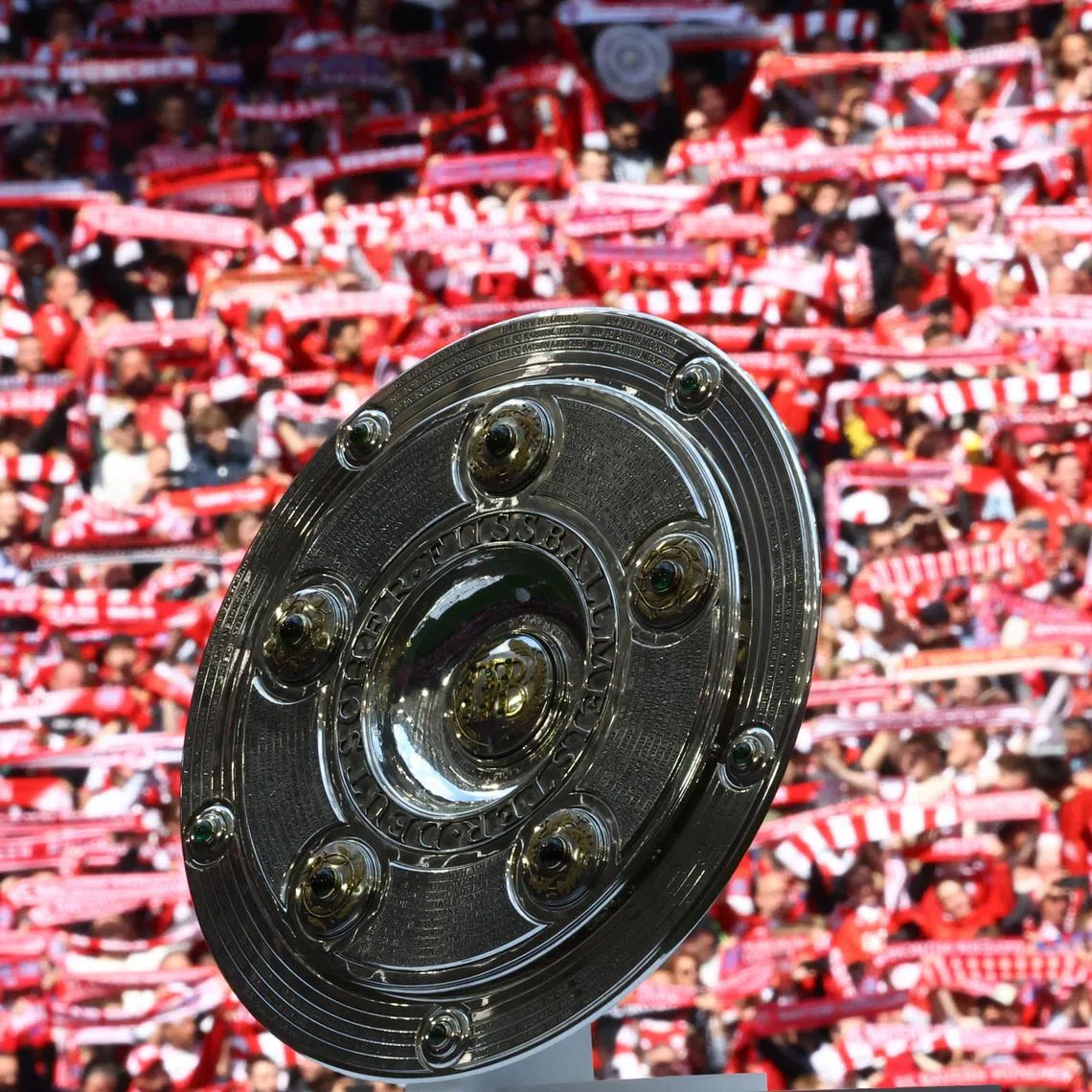 Soccer Football - Bundesliga - Bayern Munich v FC Cologne - Allianz Arena, Munich, Germany - May 16, 2026 General view of the Bundesliga trophy on display before the match REUTERS/Kai Pfaffenbach DFL REGULATIONS PROHIBIT ANY USE OF PHOTOGRAPHS AS IMAGE SEQUENCES AND/OR QUASI-VIDEO.