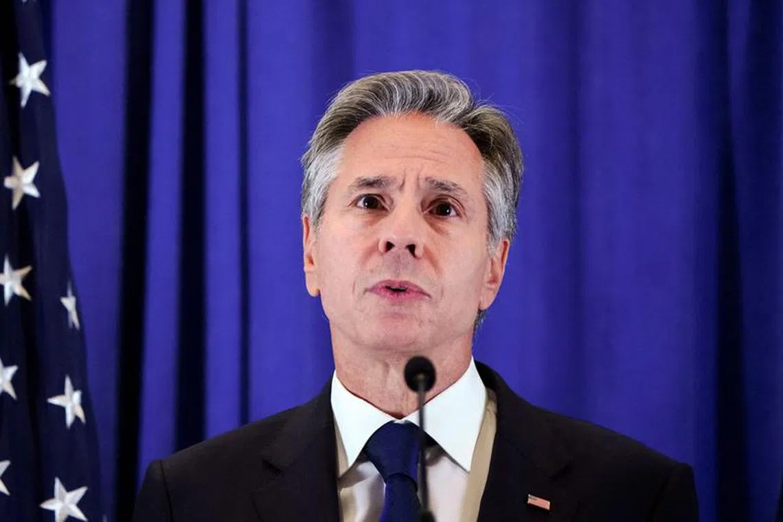 U.S. Secretary of State Antony Blinken addresses members of the press on the sidelines of the 78th United Nations General Assembly at the Lotte Palace Hotel in New York City, U.S., September 22, 2023.  REUTERS/Bing Guan/File Photo