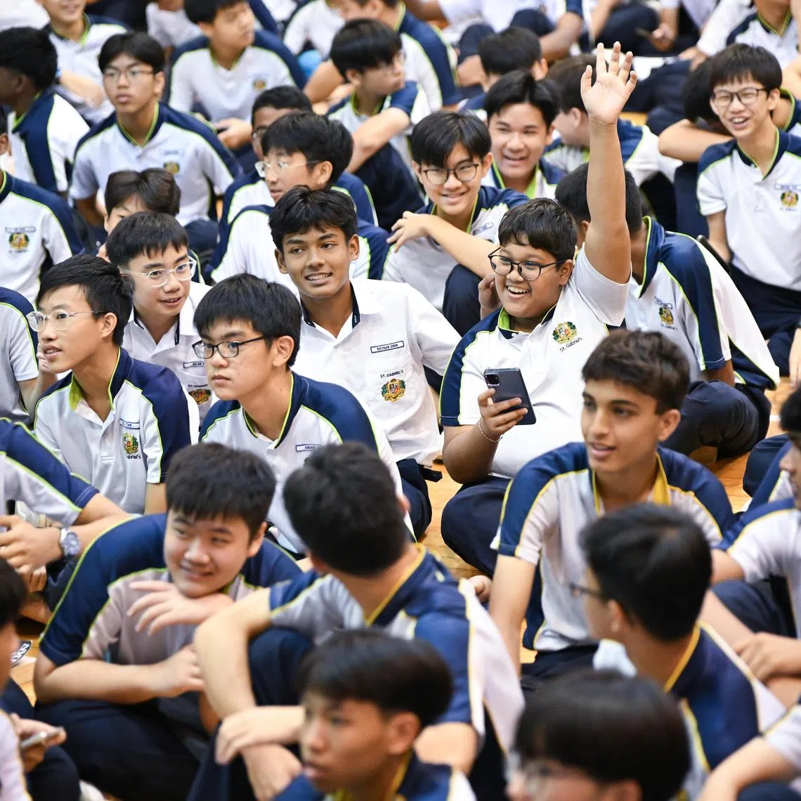 ST20250415-202572800691-Lim Yaohui-Dillon Loh-dlquiz15/

Students participating in the first preliminary round of The Straits Times’ quiz gameshow, What’s The News, at St. Gabriel’s Secondary School on April 15, 2025. 

(ST PHOTO: LIM YAOHUI)