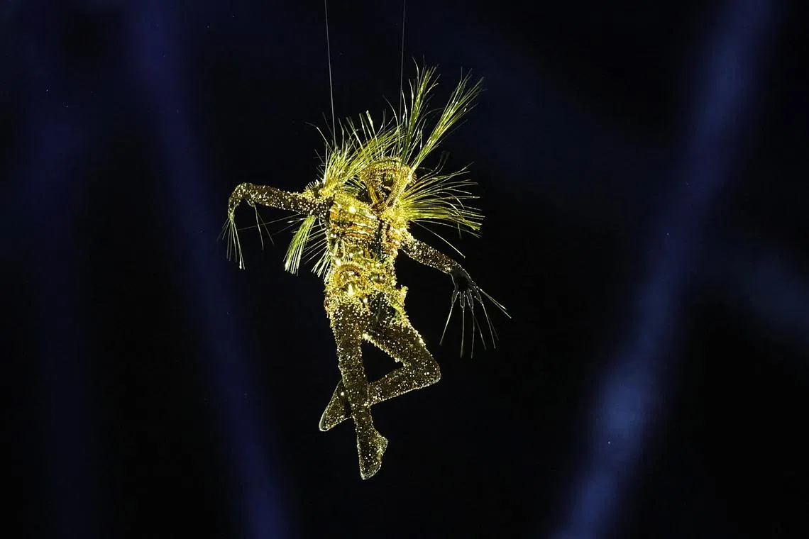 A golden voyager performing during the closing ceremony of the Paris Olympics at the Stade de France on Aug 11, 2024.