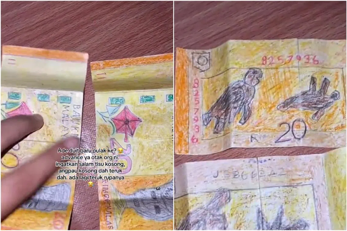A TikTok post of two hand-drawn bank notes in a wedding angbao has gone viral, with over 1.3 million views.