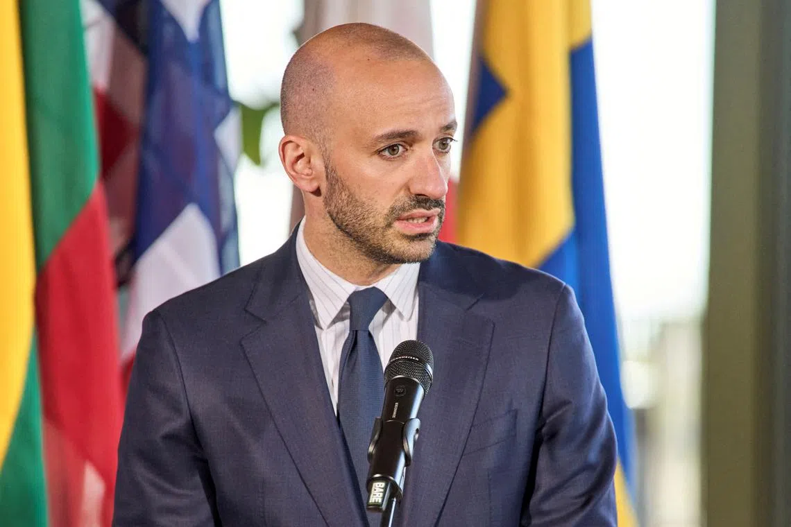 FILE PHOTO: French Foreign Minister Jean-Noel Barrot speaks during a press conference on the island of Bornholm, Denmark, Tuesday April 29, 2025. Ritzau Scanpix/Thomas Traasdahl via REUTERS/File Photo