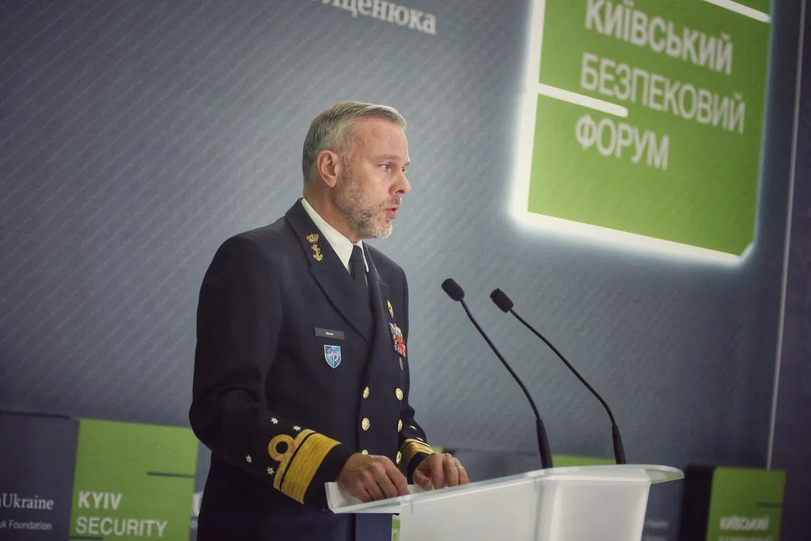 Admiral Rob Bauer addresses the Kyiv Security Forum, in the first official visit to Ukraine's capital by a Nato military delegation since Russia invaded in February 2022.