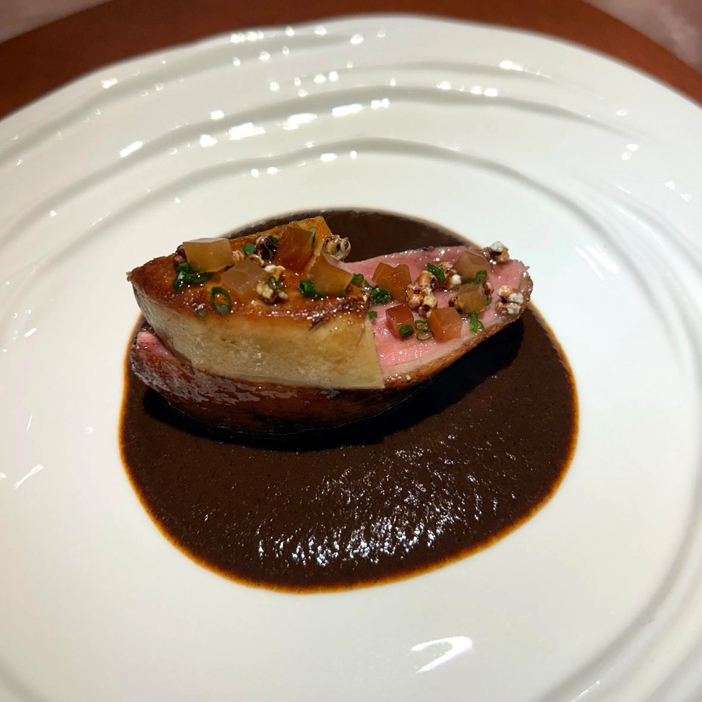 Duck with aged cacao sauce from Araya’s Rapido lunch menu.