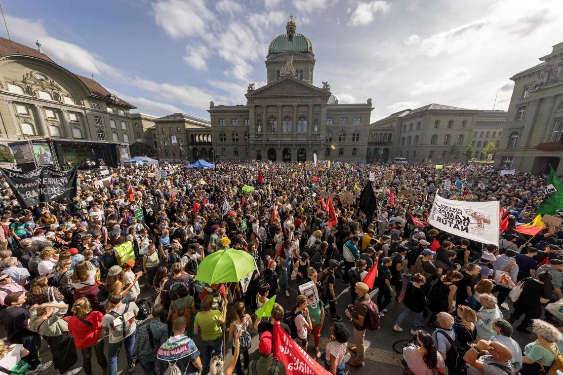 Such large protests are rare in Switzerland and come less than a month ahead of a national election.