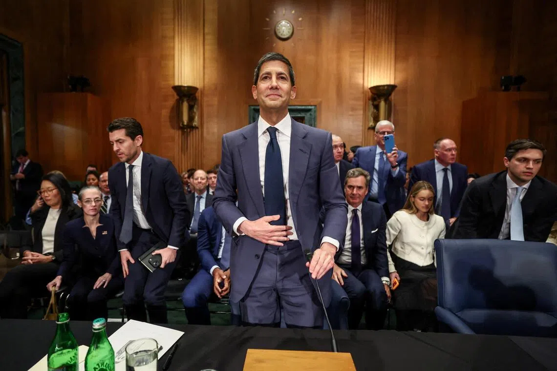 Mr Kevin Warsh - US President Donald Trump's nominee to be next chair of the US Federal Reserve - attending his Senate Banking Committee confirmation hearing on April 21.