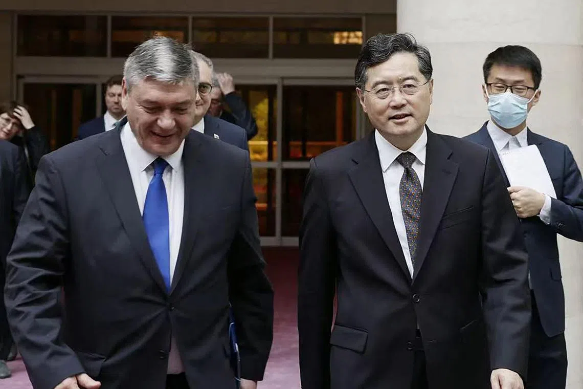 Russia's deputy foreign minister Andrey Rudenko (left) and China's Foreign Minister Qin Gang met in Beijing on June 25. 