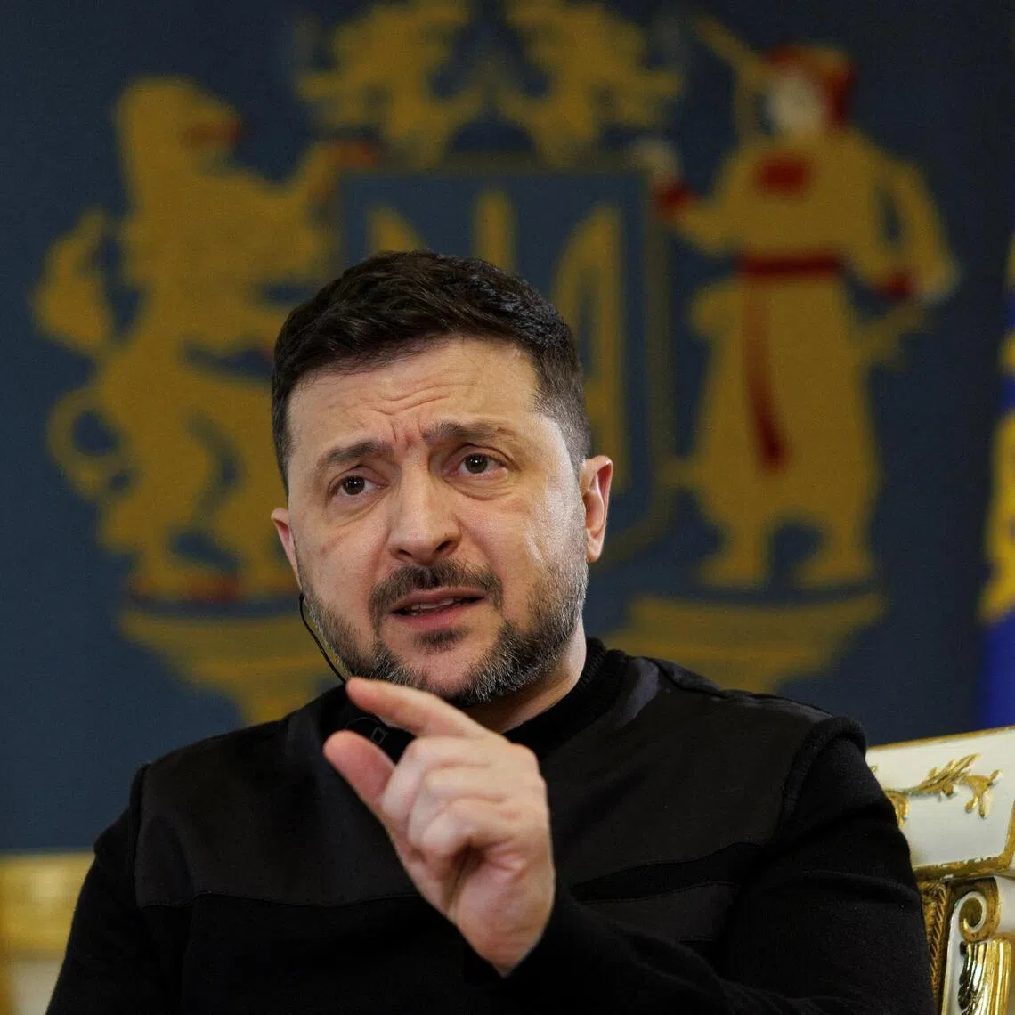 Ukrainian President Volodymyr Zelensky speaking during an interview with Reuters in Kyiv, Ukraine, on March 25.