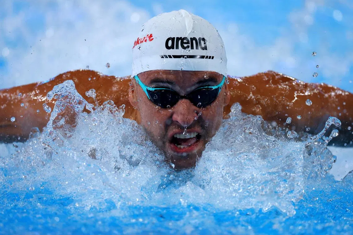 FILE PHOTO: Swimming - World Aquatics Championships - Aspire Dome, Doha, Qatar - February 16, 2024 South Africa's Chad Le Clos in action during the men's 100m butterfly semi final 1 REUTERS/Evgenia Novozhenina/File Photo