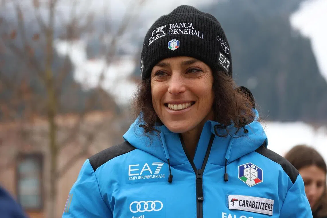 Federica Brignone of Italy ahead of a press conference in San Vigilio Marebbe in Italy on Jan 19,  2026. Brignone said she will return to competition in the Giant Slalom at the FIS Alpine Skiing World Cup stop in Kronplatz on Jan 20, 292 days after breaking her leg in Val di Fassa.