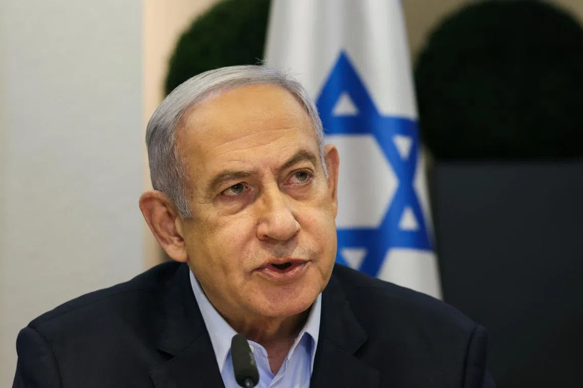 epa11253801 (FILE) - Israeli Prime Minister Benjamin Netanyahu convenes the weekly cabinet meeting at the Defence Ministry in Tel Aviv, Israel, 07 January 2024 (reissued 31 March 2024). Israeli Prime Minister Benjamin Netanyahu will undergo hernia surgery, his office announced on 31 March 2024.  EPA-EFE/RONEN ZVULUN / POOL