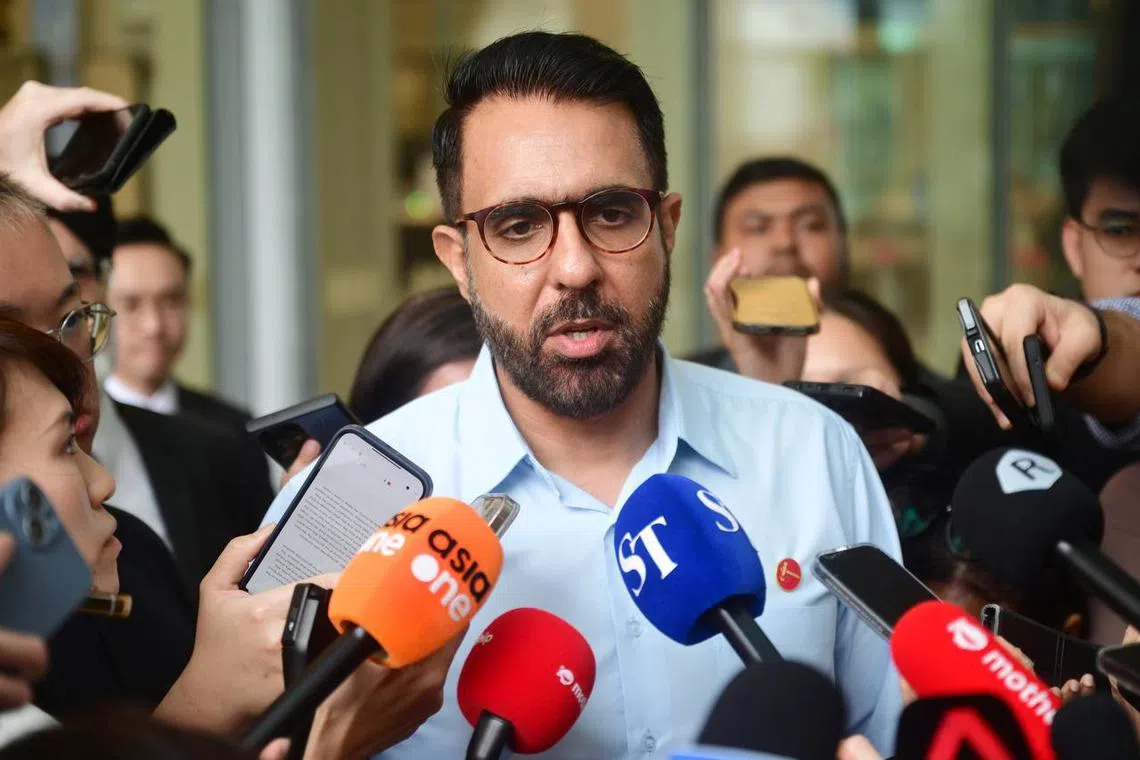 Leader of the Opposition and Workers’ Party chief Pritam Singh speaking to the media after leaving the State Courts on Feb 17, 2025.