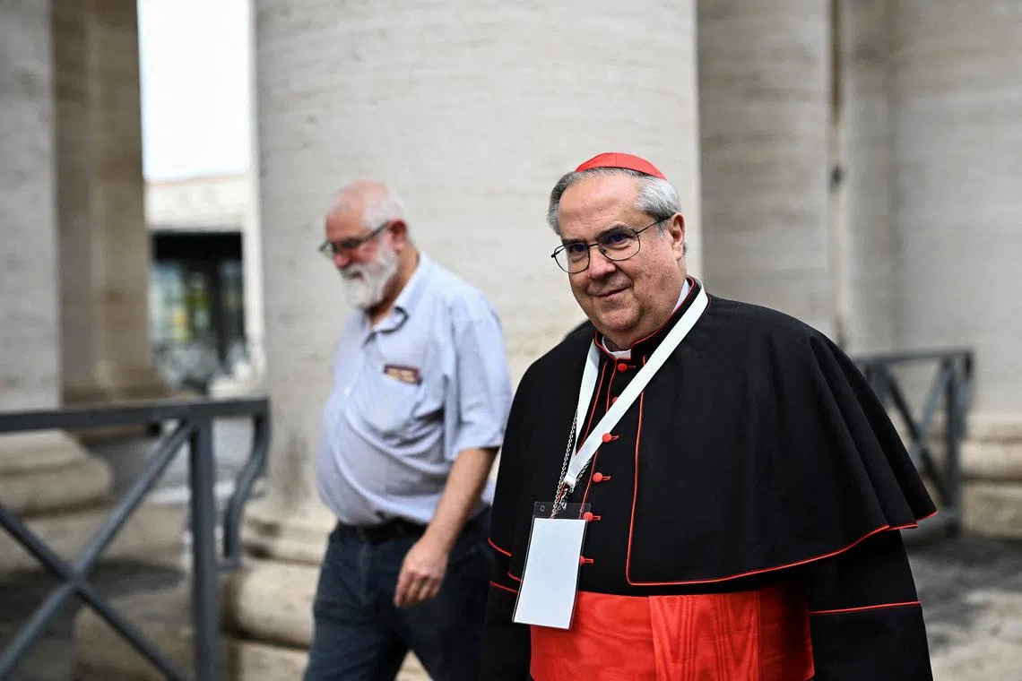 FILE PHOTO: Cardinal Angel Sixto Rossi arrives for a general congregation meeting ahead of the conclave to elect the next pope, as seen from Rome, Italy, May 5, 2025. REUTERS/Dylan Martinez/File Photo