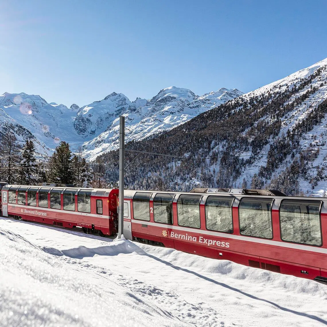 The Bernina Express train was built in the early 20th century and runs from Switzerland to Italy.