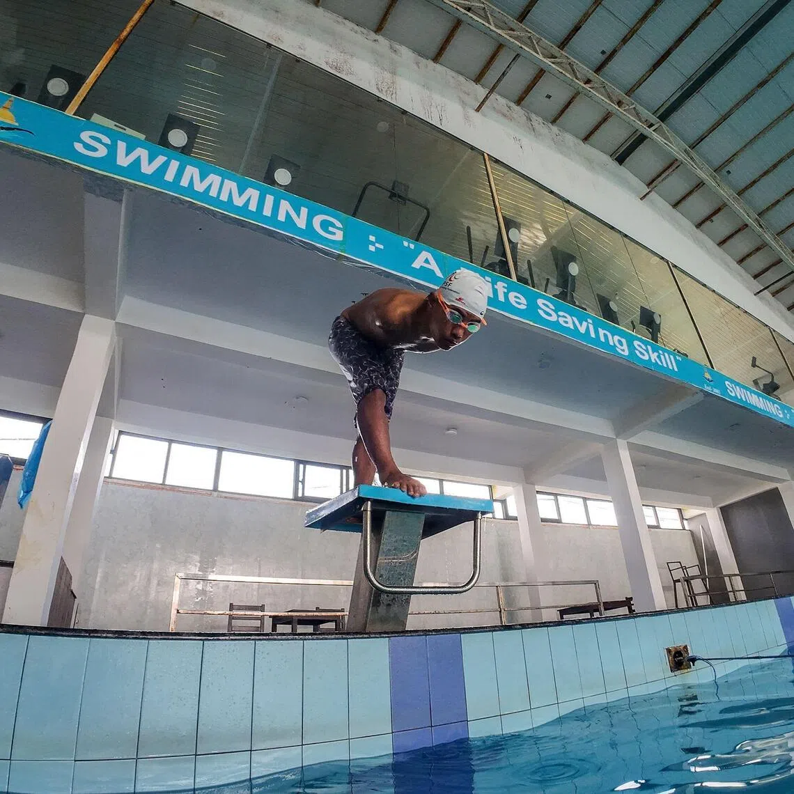 Nepalese para swimmer Harka Man Gharti taking part in a training session in Kathmandu.