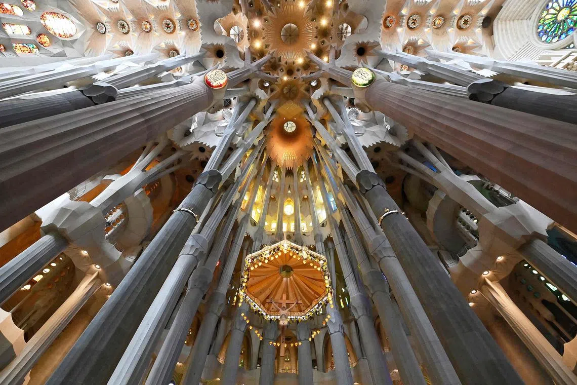 A view of the ceiling of the Expiatory Church of the Sagrada Familia basilica during a press conference to announce the new steps in the construction of the church on Sept 19.