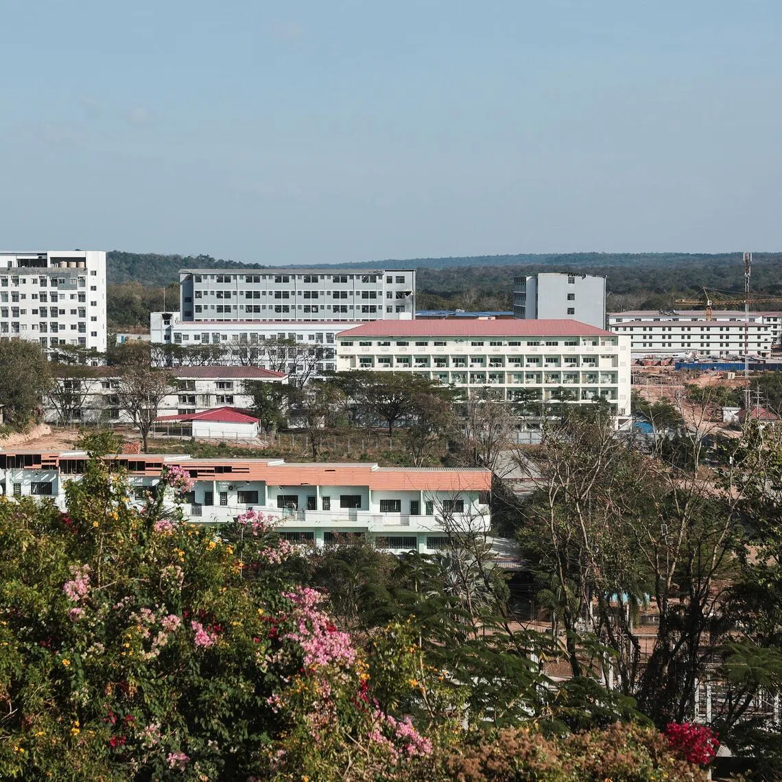 The building in O’Smach which the Thai military said was used for scam operations, at the Chong Chom-O’Smach border crossing.