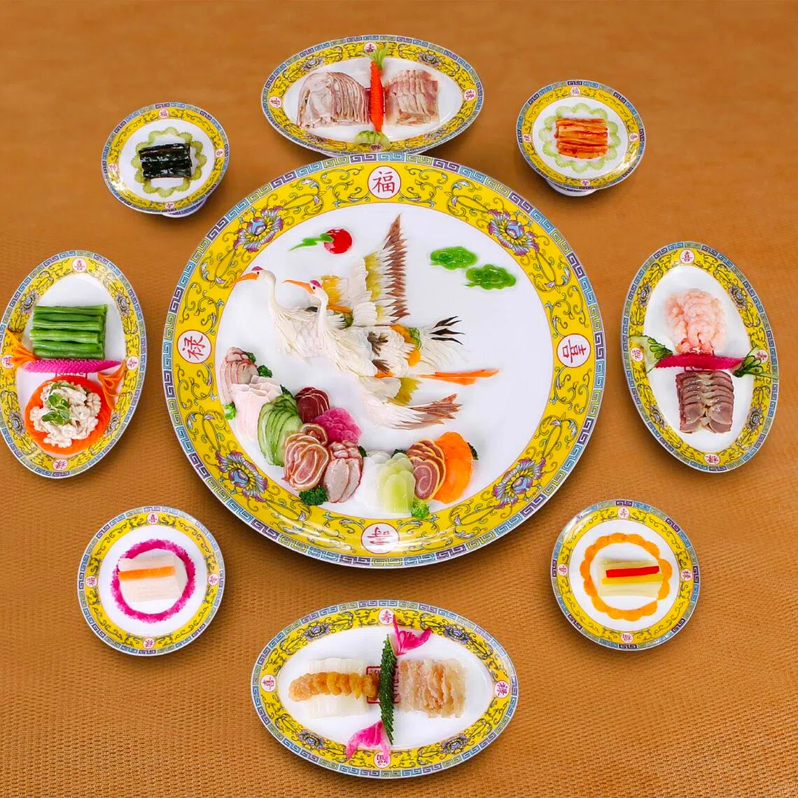 The Main Cold Plate Cold comprises of appetisers such as Braised Duck Gizzard, Beef Shank, Wasabi Pork Tripe Slices and Fragrance Flower Mushroom.