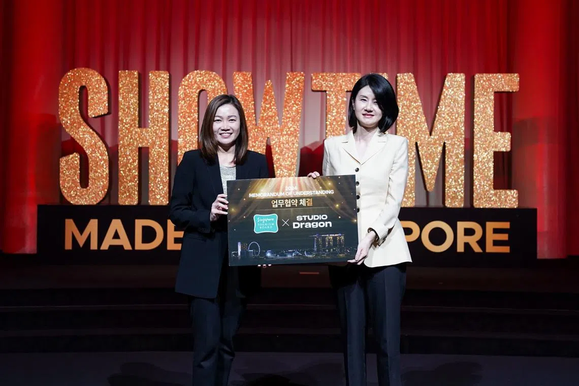 STB chief executive Melissa Ow (left) with Ms Kim Jey-hyun, CEO of Studio Dragon. STB extended its MOU with Studio Dragon for another three years.