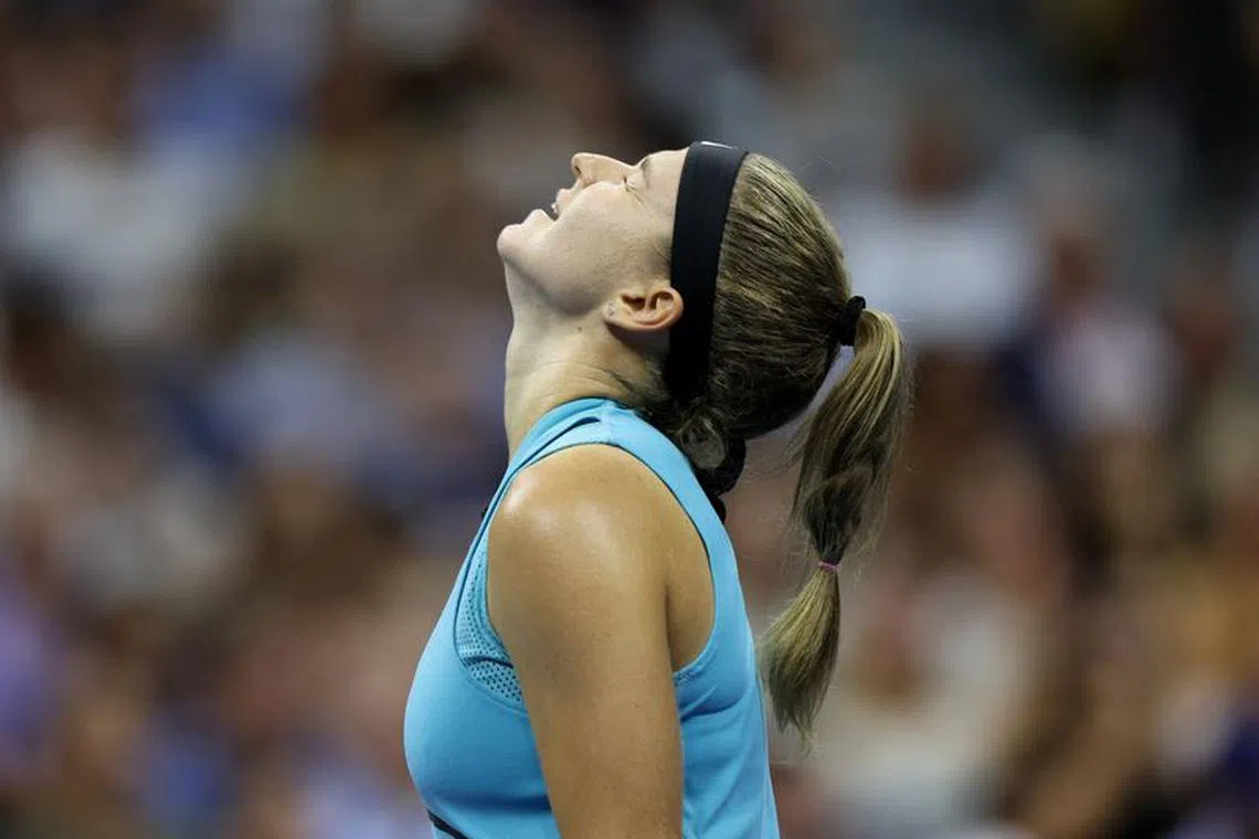 Tennis - U.S. Open - Flushing Meadows, New York, United States - September 7, 2023 Czech Republic's Karolina Muchova reacts during her semi final match against Coco Gauff of the U.S. REUTERS/Mike Segar/File Photo