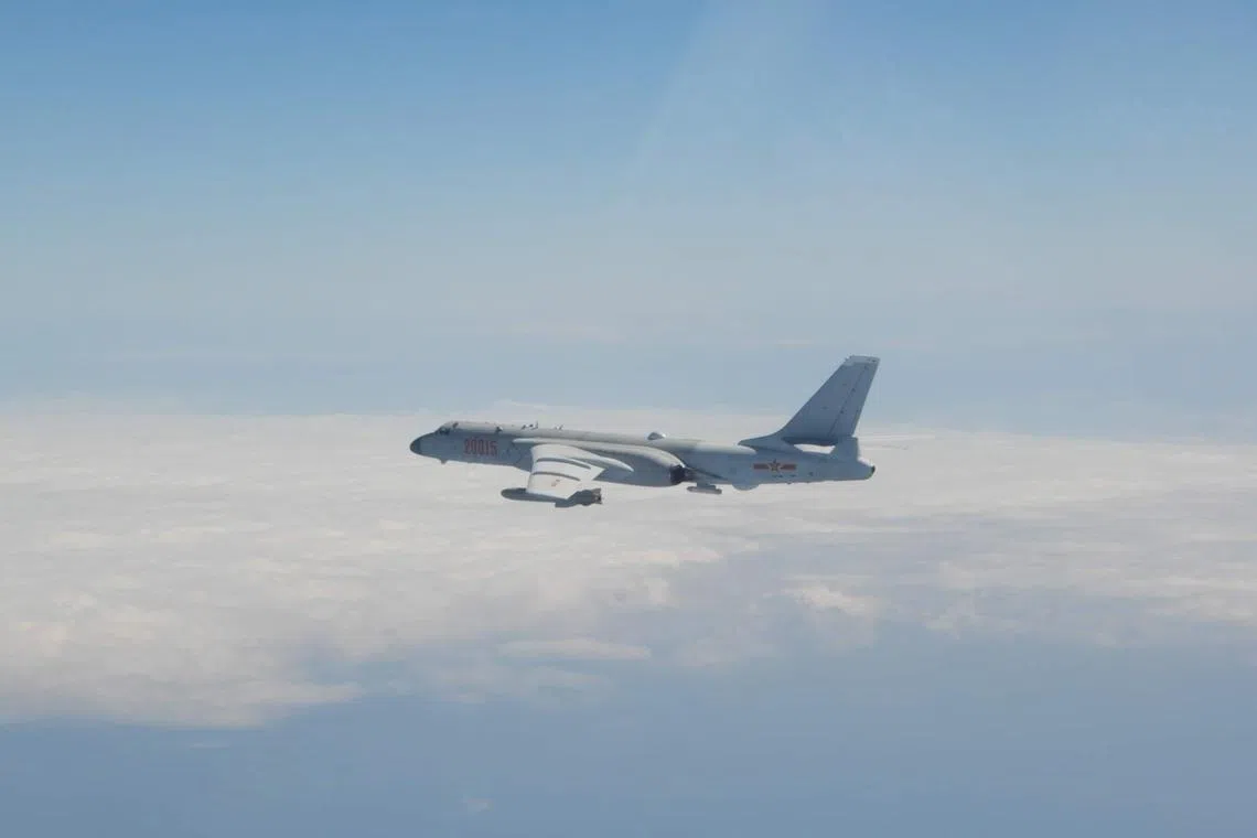A file photo of a Chinese Xian H-6 jet bomber. Russian strategic missile carriers TU-95 and Chinese Xian H-6 flew over the Sea of Japan and East China Sea for eight hours on Nov 30, 2022. 