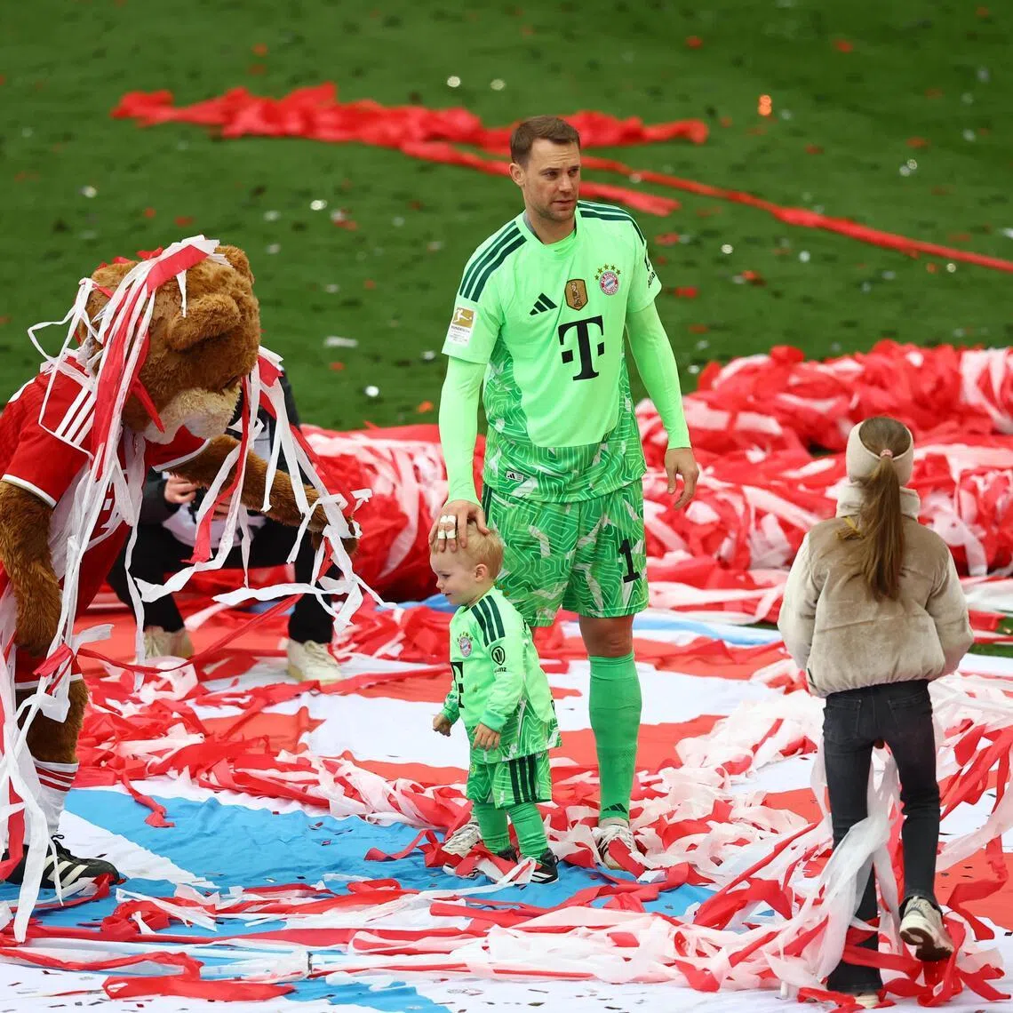 Bayern Munich's Manuel Neuer celebrates after receiving the Bundesliga trophy following the 5-1 win over FC Cologne at the Allianz Arena in Munich, Germany on May 16, 2026.