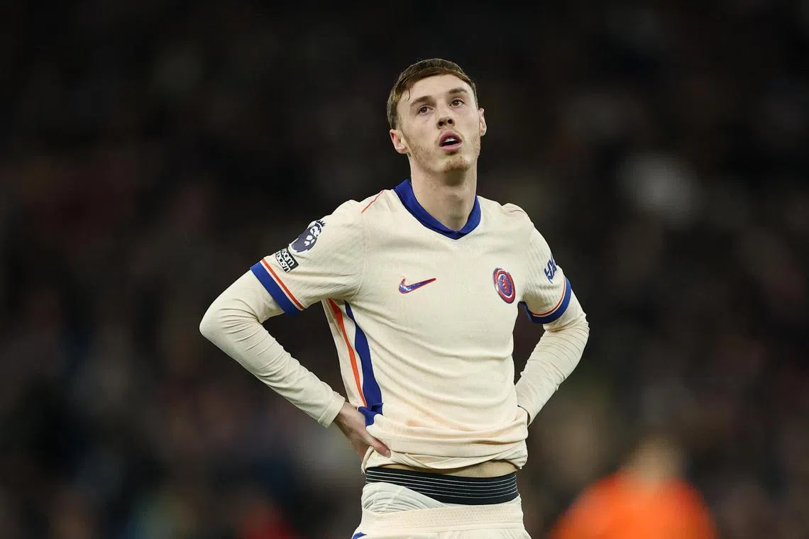 Chelsea's Cole Palmer looking dejected after Aston Villa's Marco Asensio scores the winner in a 2-1 English Premier League triumph at Villa Park on Feb 22.