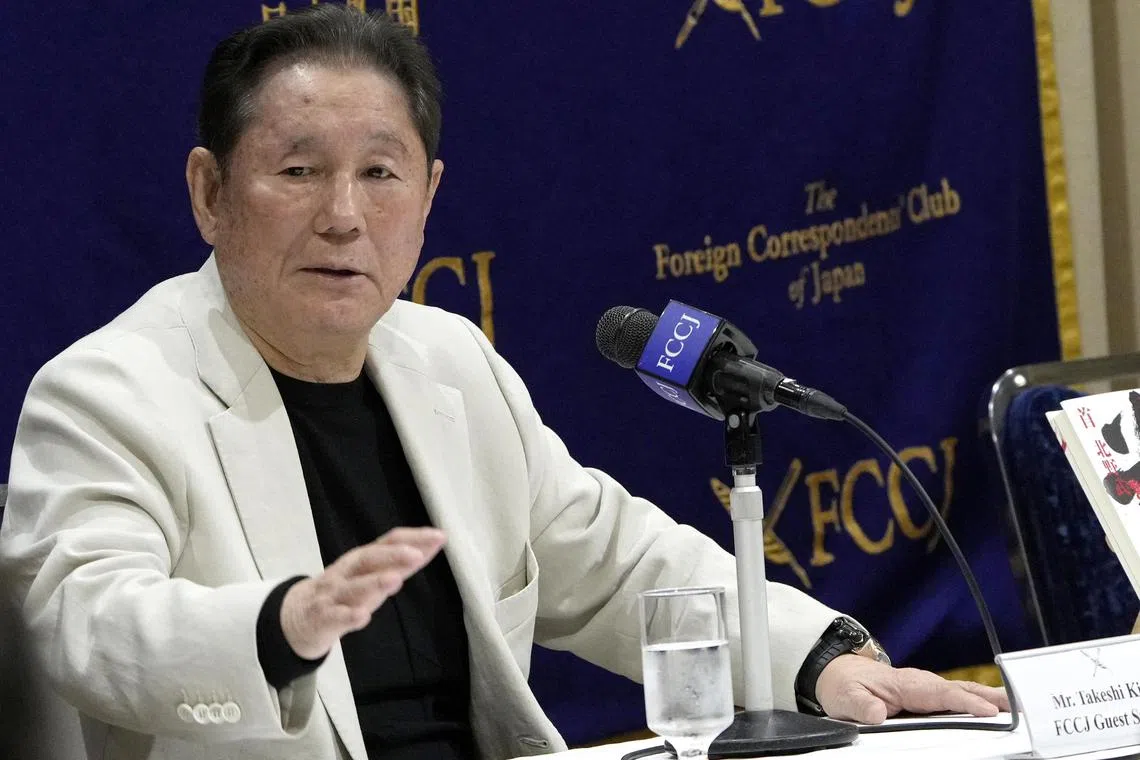 Japanese comedian, film director and actor Takeshi Kitano speaks during a press conference at the Foreign Correspondents' Club of Japan in Tokyo, Japan, on Nove 15, 2023. 