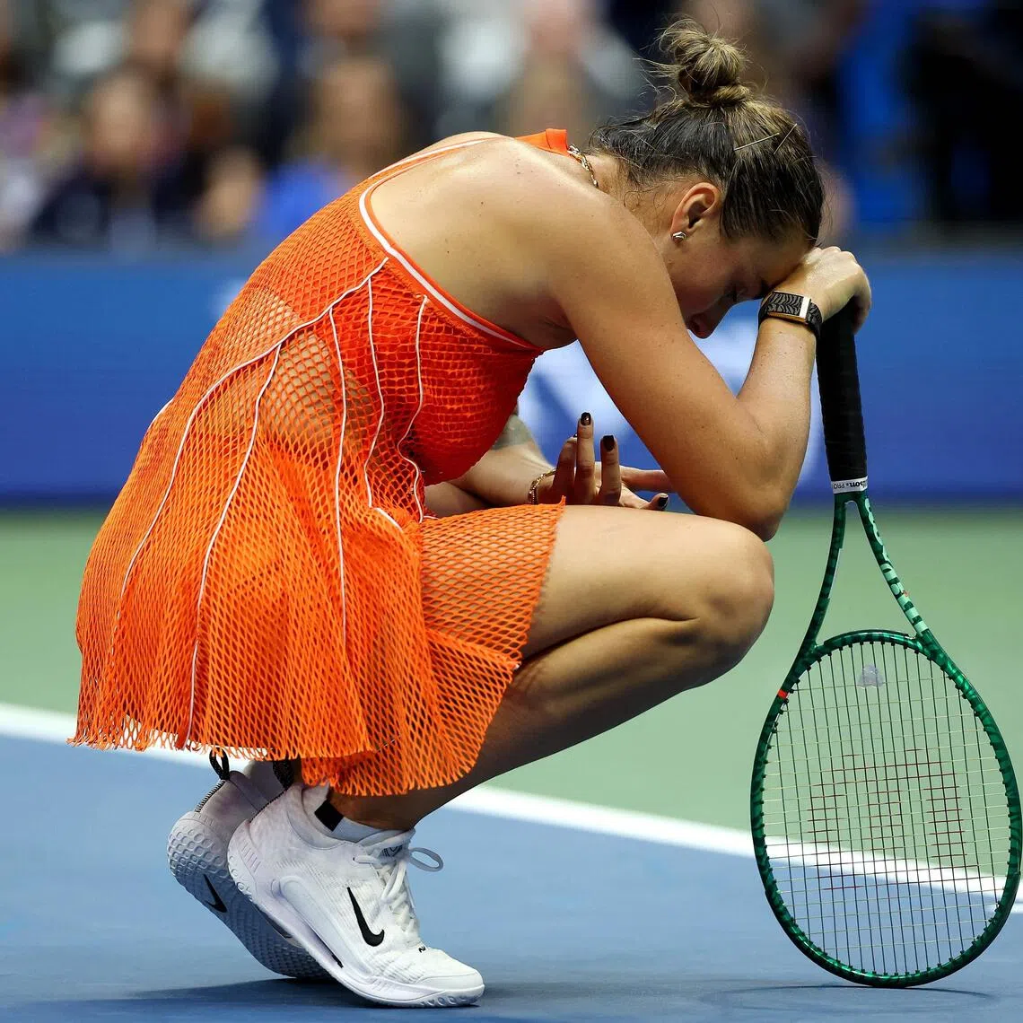 Aryna Sabalenka is dejected during her loss against Elena Rybakina of Kazakhstan in their women’s singles final.