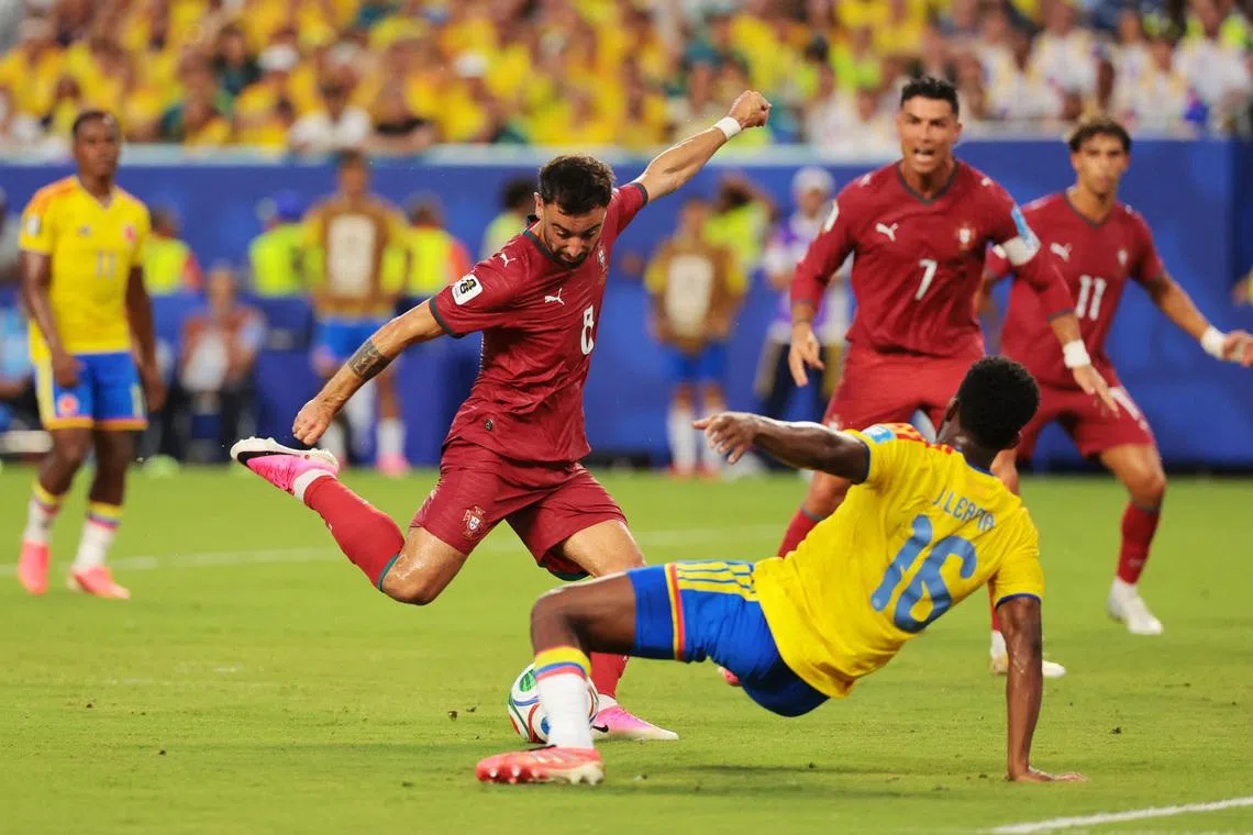 Portugal’s Bruno Fernandes in action against Colombia.