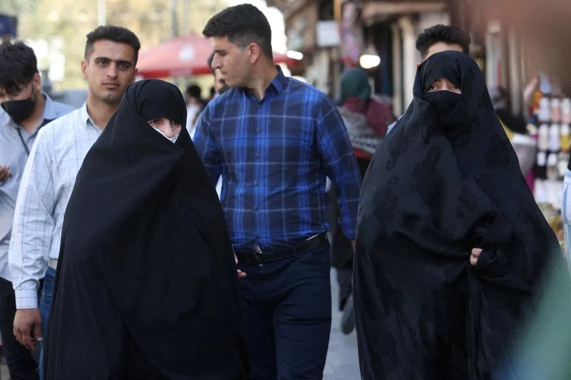 Women in Iran are required to cover their heads, necks and hair.
