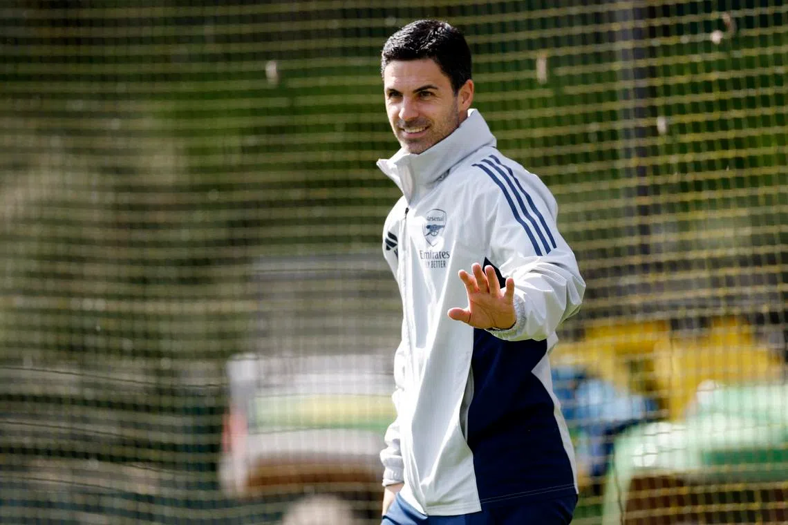 Soccer Football - UEFA Champions League - Arsenal Training - Arsenal Training Centre, London Colney, Britain - April 14, 2026 Arsenal manager Mikel Arteta during training Action Images via Reuters/Peter Cziborra