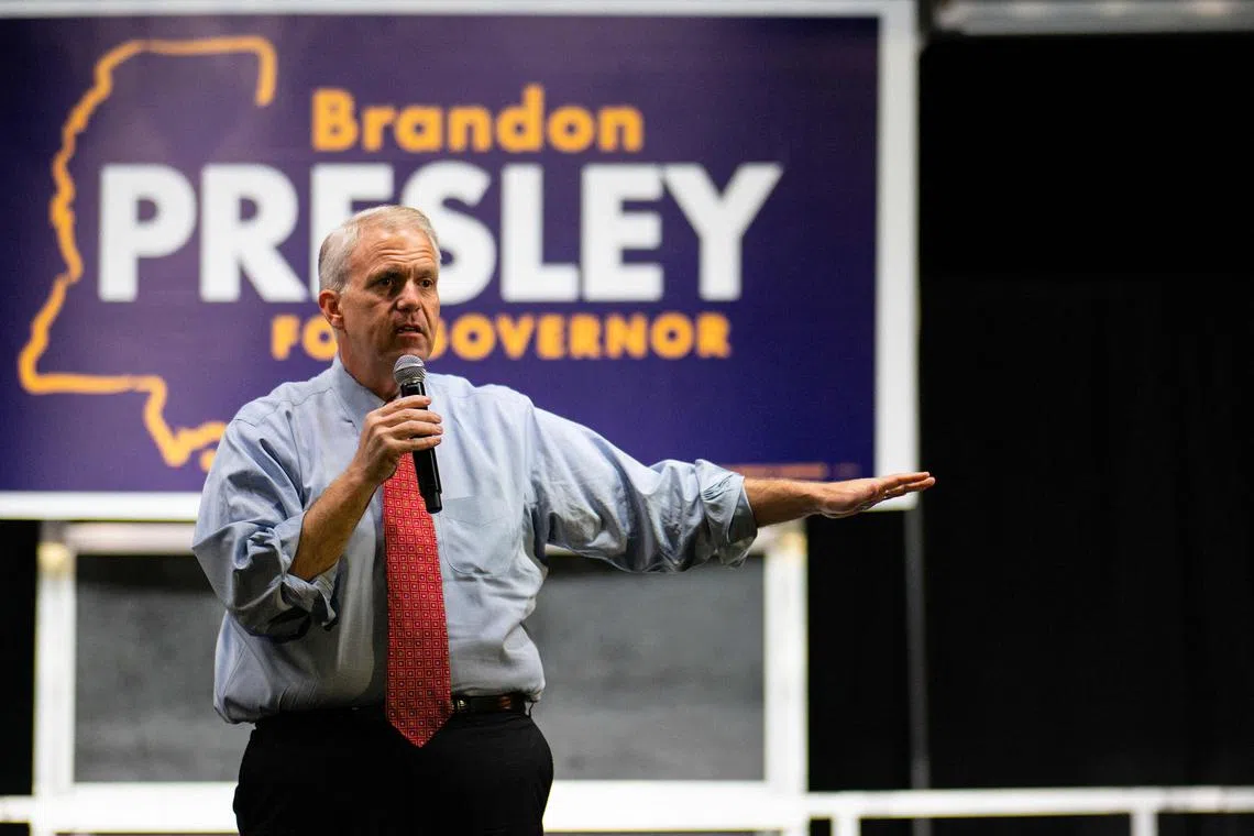 Brandon Presley speaks to supporters during a campaign rally in Jackson, Mississippi.