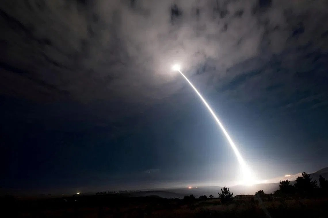 FILE PHOTO: An unarmed Minuteman III intercontinental ballistic missile launches during an operational test at 2:10 a.m. Pacific Daylight Time at Vandenberg Air Force Base, California, U.S., August 2, 2017.   U.S. Air Force/Senior Airman Ian Dudley/Handout via REUTERS/File Photo