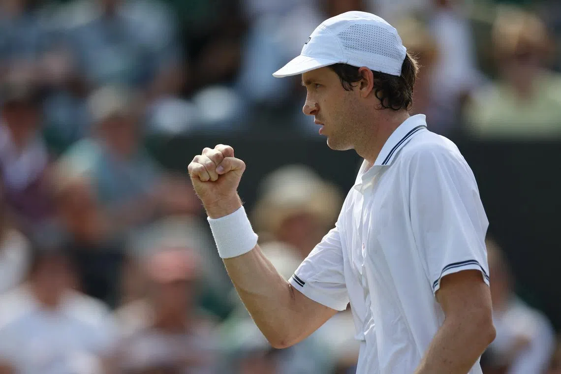 Tennis - Wimbledon - All England Lawn Tennis and Croquet Club, London, Britain - July 4, 2025 Chile's Nicolas Jarry reacts during his third round match against Brazil's Joao Fonseca REUTERS/Isabel Infantes