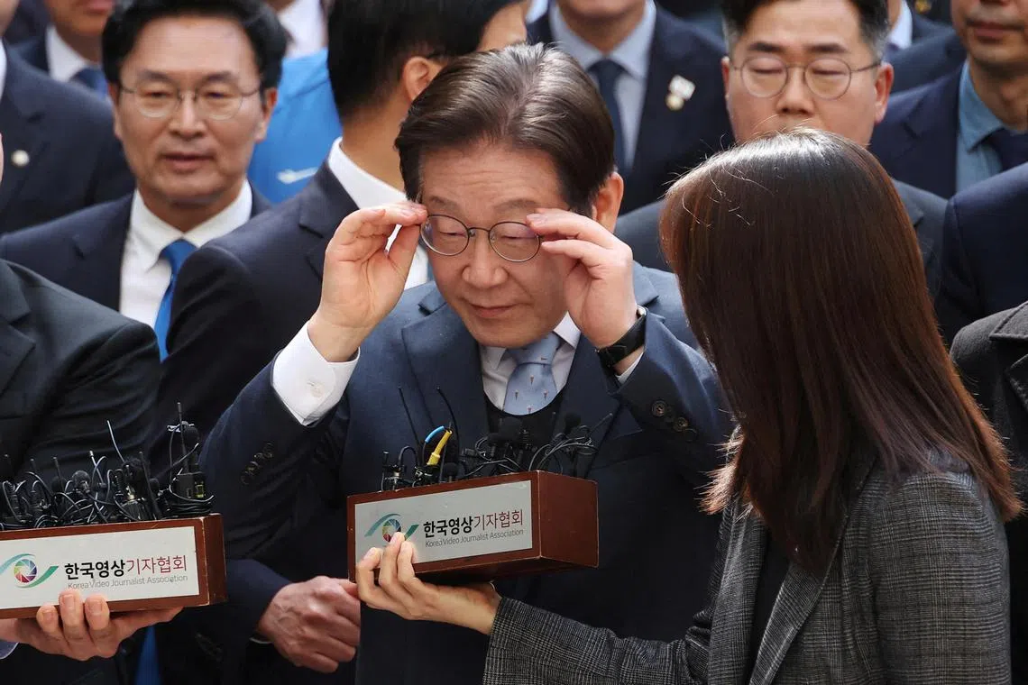 Lee Jae-myung, leader of South Korea's main opposition Democratic Party, arrives at a court in Seoul, South Korea, March 26, 2025.  REUTERS/Kim Hong-Ji/Pool     TPX IMAGES OF THE DAY     