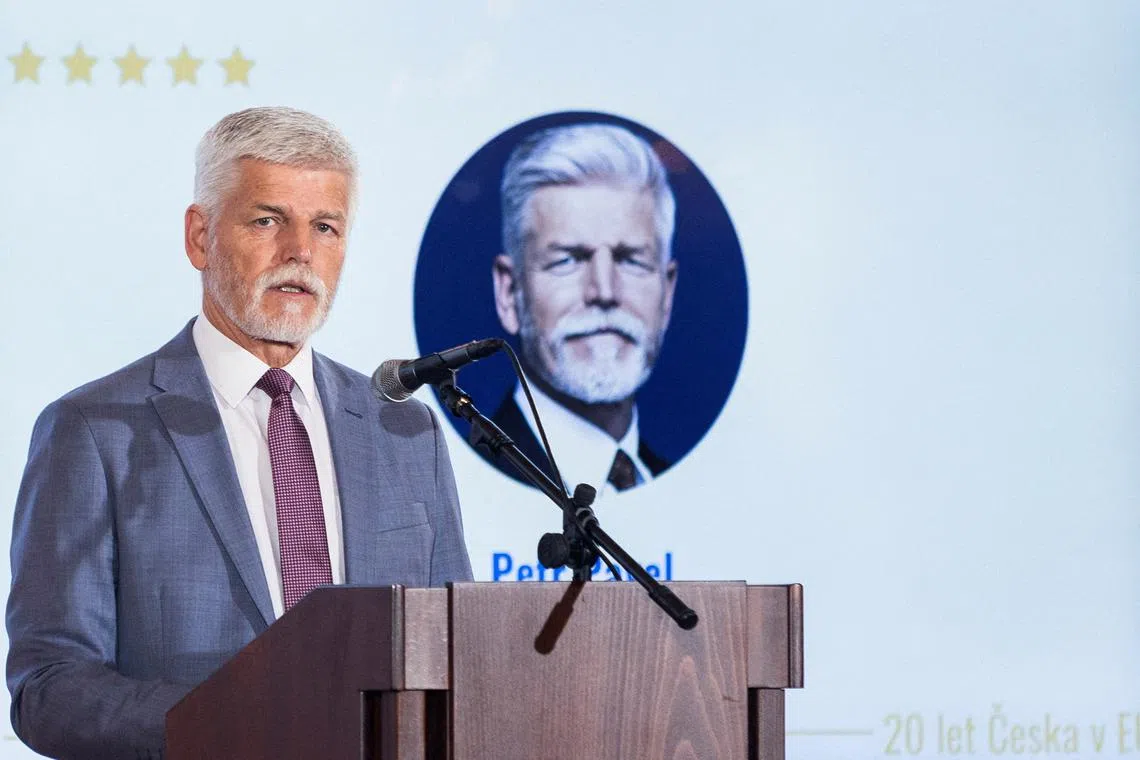 FILE PHOTO: Czech President Petr Pavel speaks during a conference '20 years of the Czech Republic in the EU: A vision for an enlarged Europe' at Prague Castle in Prague, Czech Republic, April 30, 2024. REUTERS/Eva Korinkova/File Photo