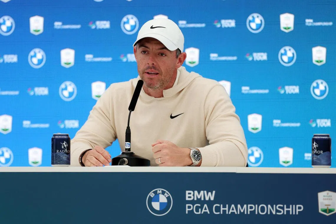 Northern Ireland's Rory McIlroy delivering a press conference in Britain, ahead of the BMW PGA Championship, on Sept 18