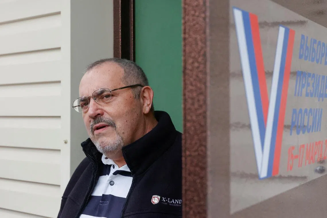 Boris Nadezhdin, an anti-war candidate who was barred from running for election, speaks after voting on the final day of the presidential election in Dolgoprudny, Moscow region, Russia March 17, 2024. REUTERS/Stringer/File Photo