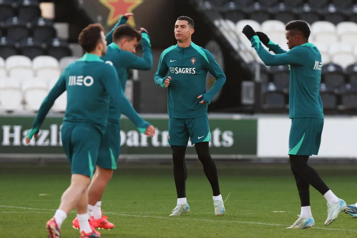 Portugal's Cristiano Ronaldo during training at the SMISA Stadium in Paisley, Scotland.