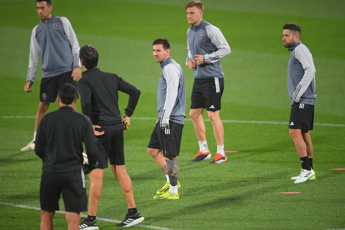 Jan 31, 2024; Riyadh, Riyadh, Saudi Arabia; Inter Miami CF forward Lionel Messi (10) attends a training session ahead of their friendly match against Al-Hilal FC at Al-Shabab FC Stadium. Mandatory Credit: Victor Fraile-USA TODAY Sports/File Photo