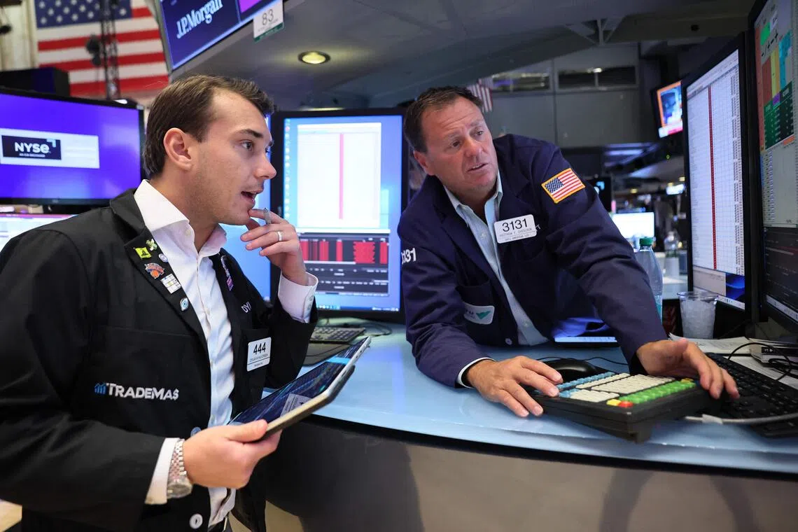 Traders working on the floor of the New York Stock Exchange, in New York City.