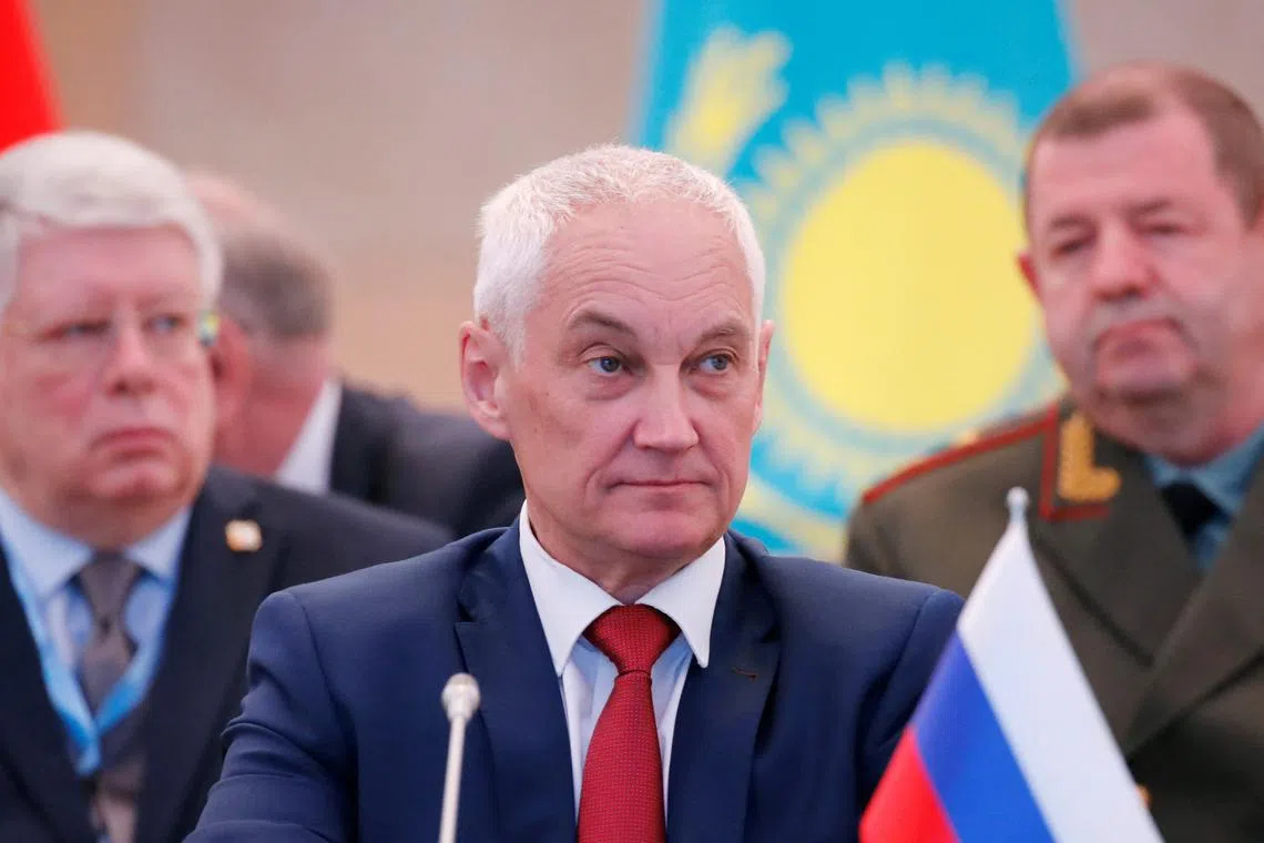Russian Defence Minister Andrei Belousov attends a meeting of the Collective Security Treaty Organization (CSTO) Defence Ministers' Council in Almaty, Kazakhstan May 31, 2024. REUTERS/Pavel Mikheyev