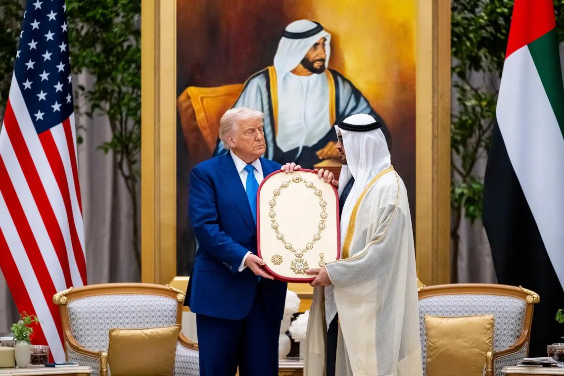 UAE President Sheikh Mohamed bin Zayed Al Nahyan presents the Order of Zayed Medal to US President Donald Trump.