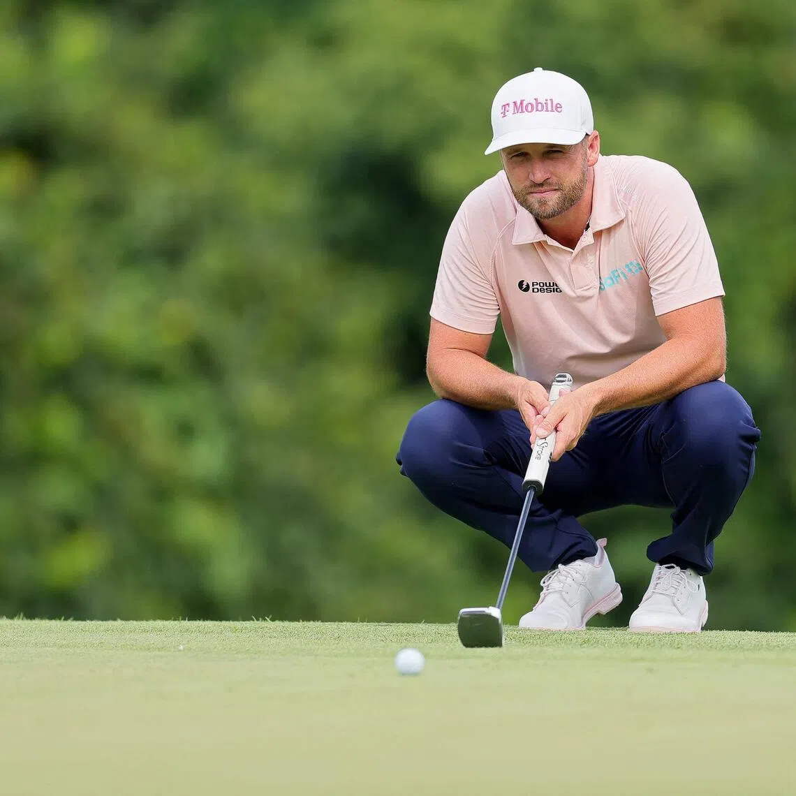 Wyndham Clark lining up a putt on the 13th green during the final round of the BMW Championship on Aug 23.