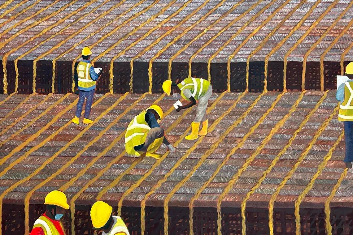 Hwa Chong Institution student Yang Yiduo's painting Between the Rebars of Our City.