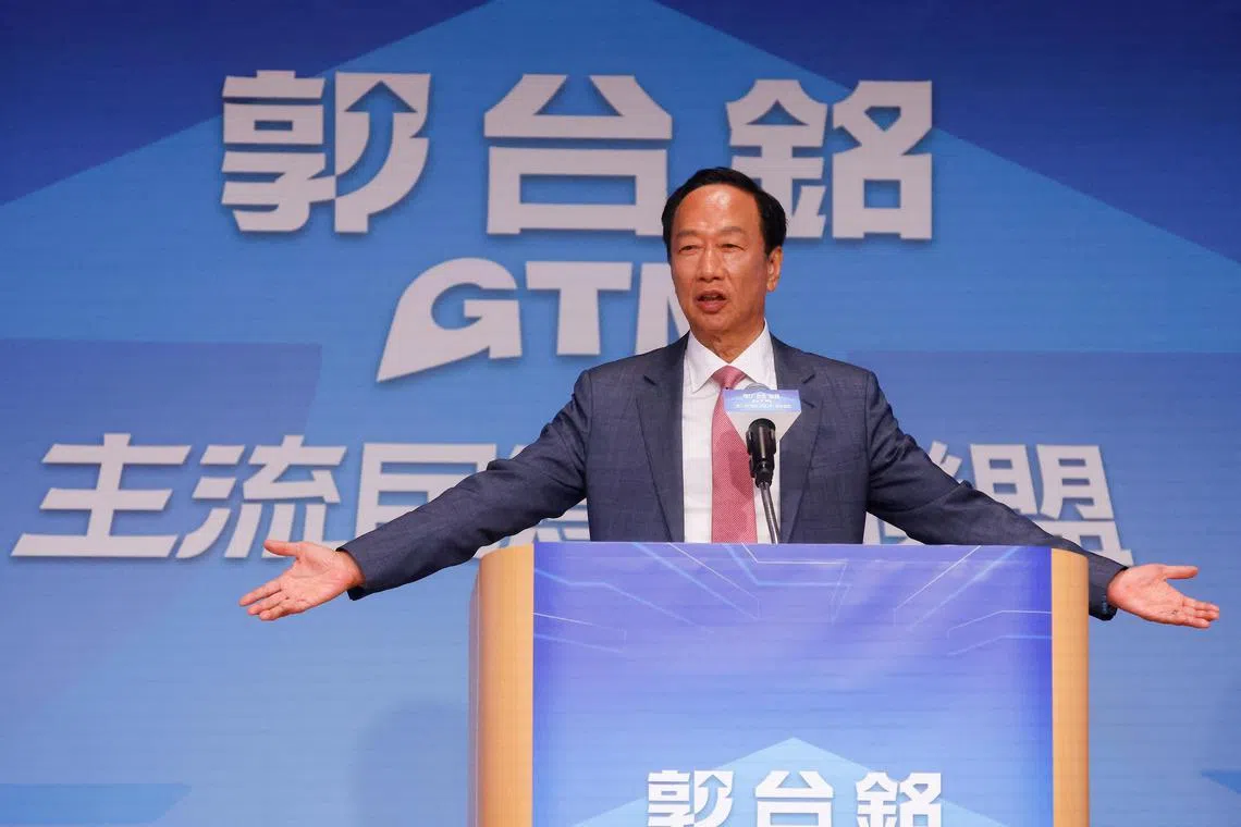 Foxconn founder Terry Gou announces his bid for Taiwan presidency in Taipei, on Aug 28, 2023.